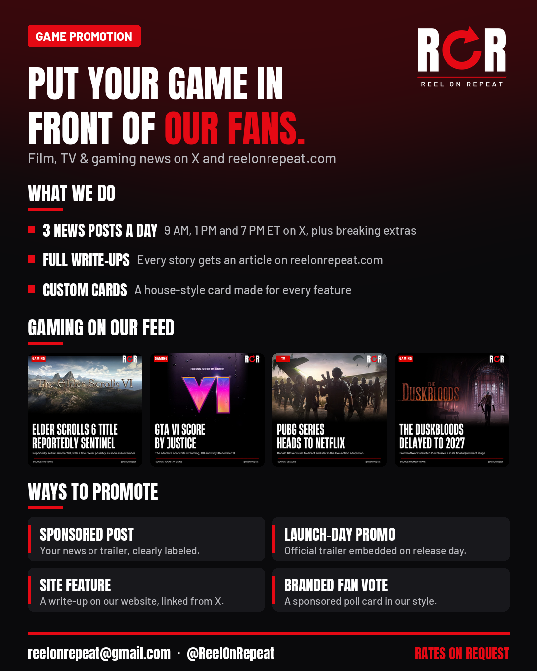 Reel On Repeat promo kit: what we do and ways to feature your project